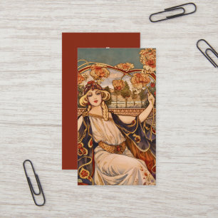 Golden Chrysanthemum Muse – Art Nouveau Floral  Business Card