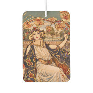 Golden Chrysanthemum Muse – Art Nouveau Floral Car Air Freshener