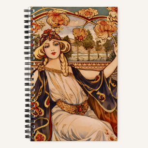 Golden Chrysanthemum Muse – Art Nouveau Floral  Notebook