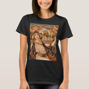 Golden Chrysanthemum Muse – Art Nouveau Floral  T-Shirt