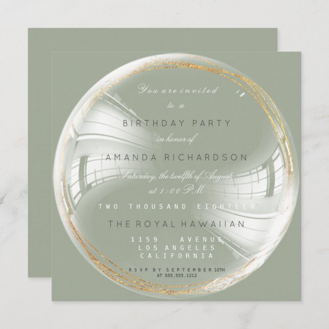Golden Circle Bubble Birthday Bachelorette Invitation (Front/Back)
