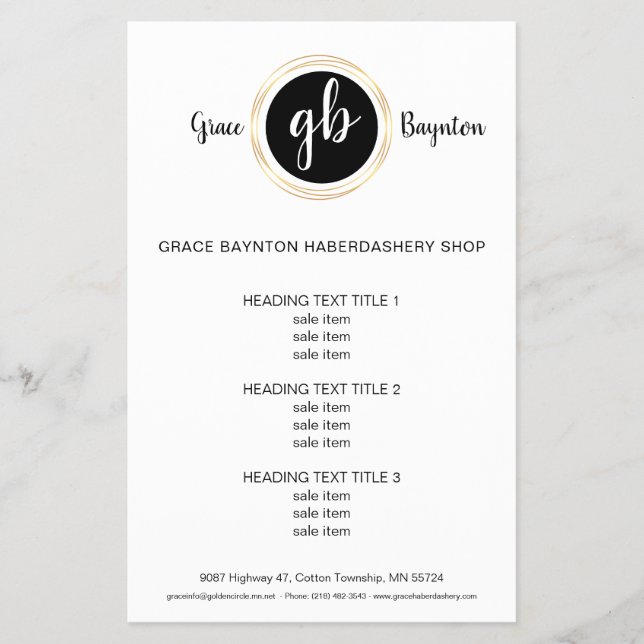 Golden circle, monogram logo flyer (Front)