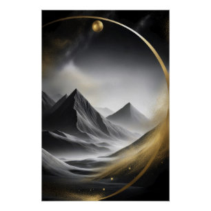 Golden Circle Over Shadowed Peaks Poster