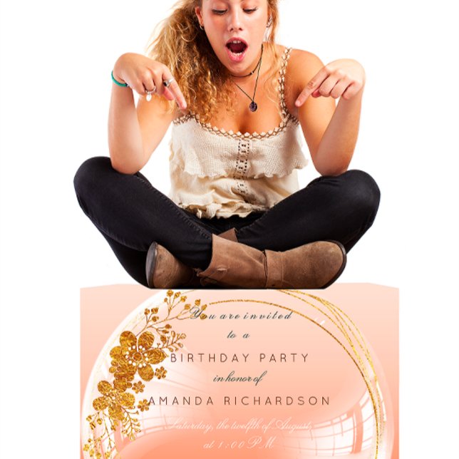 Golden Circle Peach Bubble Birthday Ombre Invitation (Golden Circle Peach Bubble Birthday Ombre Invitation)