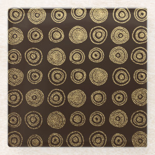 Golden Circles: Hand Drawn Pattern Glass Coaster