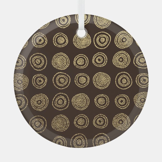 Golden Circles: Hand Drawn Pattern Glass Tree Decoration (Front)