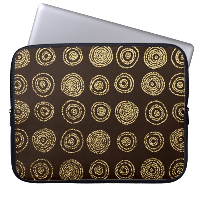 Golden Circles: Hand Drawn Pattern Laptop Sleeve (Front)