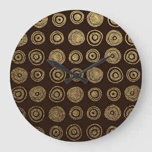 Golden Circles: Hand Drawn Pattern Large Clock
