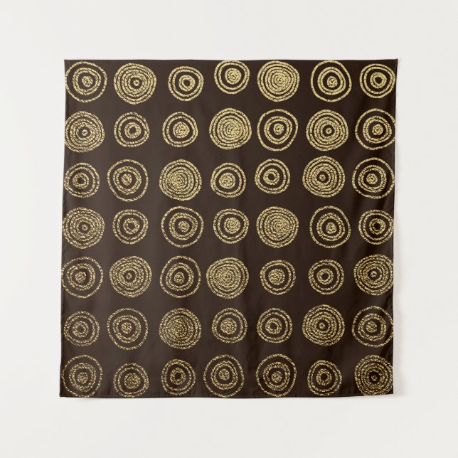 Golden Circles: Hand Drawn Pattern Tapestry (Front)
