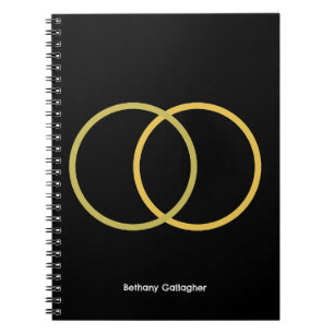 Golden Circles on Black – Personalised Minimalist Notebook