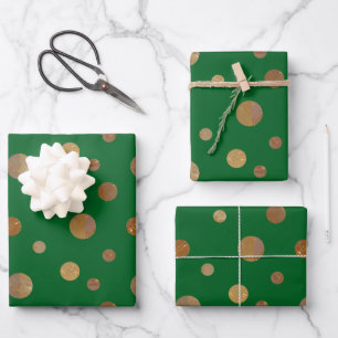 Golden Circles Polka Dots Geometric Green Wrapping Paper Sheet