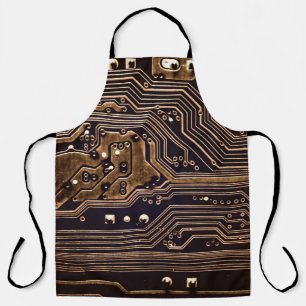 Golden circuit board. Electronic computer hardware Apron