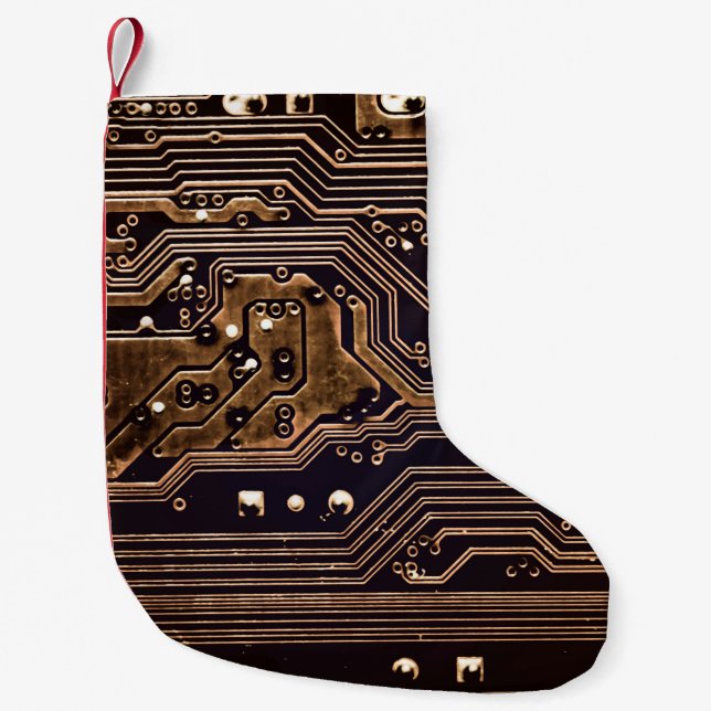 Golden circuit board. Electronic computer hardware Small Christmas Stocking (Front)
