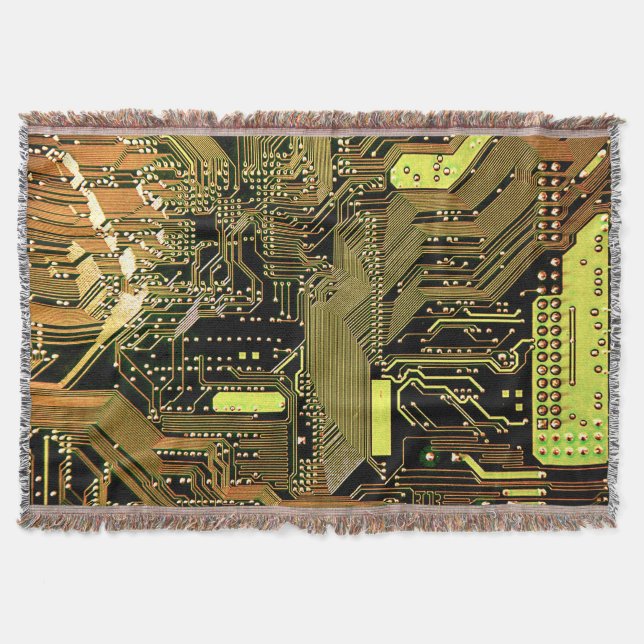 Golden Circuit Board Throw Blanket (Front)