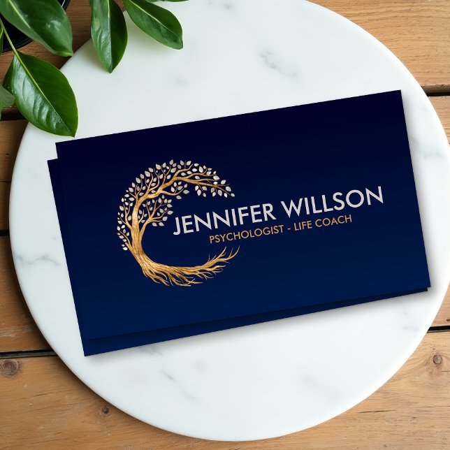 Golden Circular tree with pearl leaves Business Card (Creator Uploaded)