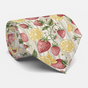 Golden Citrus and Red Strawberries Botanical Tie
