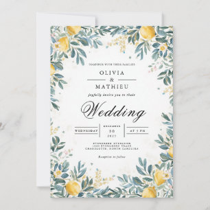 Golden Citrus Foliage Wedding Invitation