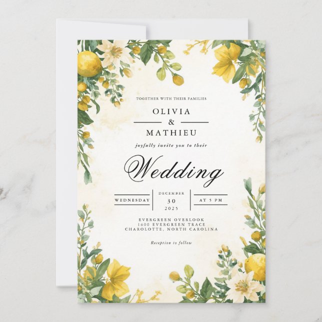 Golden Citrus Grove Wedding Invitation (Front)