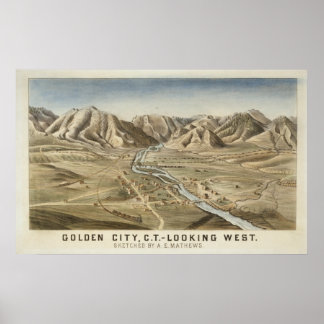 Golden City, Colorado Birds Eye View Panoramic Map Poster