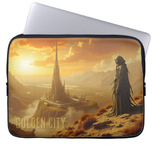 Golden City Futuristic Sci Fi Fantasy Art Laptop Sleeve