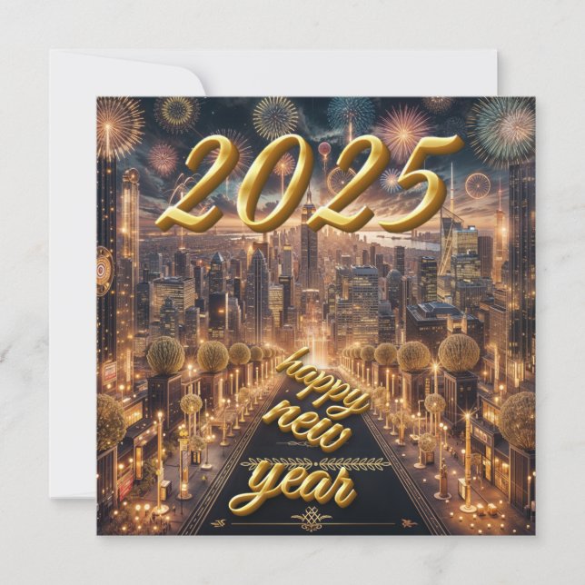 Golden City Lights New Year 2025 Greeting Card (Front)