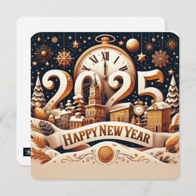 Golden Cityscape Countdown Holiday Card (Front/Back)