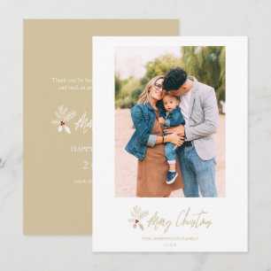 Golden Classic Merry Christmas Custom Photo Holiday Card