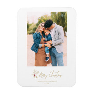 Golden Classic Merry Christmas Custom Photo Magnet