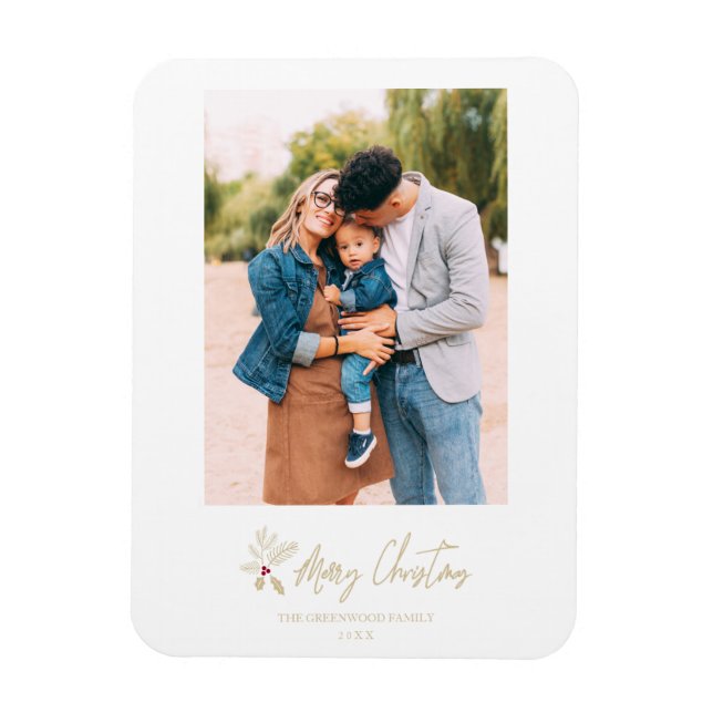 Golden Classic Merry Christmas Custom Photo Magnet (Vertical)