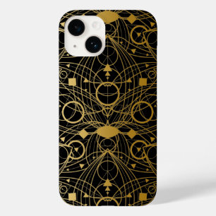 Golden Classy Lotus Line Art Black Case-Mate iPhone 14 Case