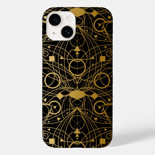Golden Classy Lotus Line Art Black Case-Mate iPhone Case (Back)
