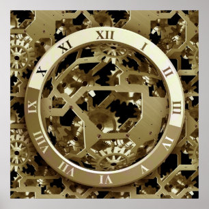 Golden Clocks and Gears Steampunk Mechanical Gifts Poster