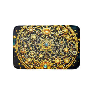 Golden Clockwork Celestial Art Bath Mat