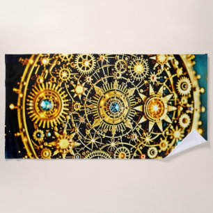 Golden Clockwork Celestial Art Beach Towel