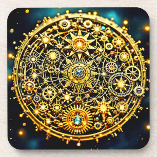 Golden Clockwork Celestial Art Coaster