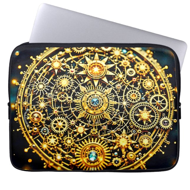 Golden Clockwork Celestial Art Laptop Sleeve (Front)