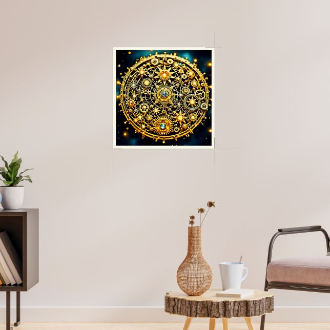 Golden Clockwork Celestial Art Poster (Living Room 3)