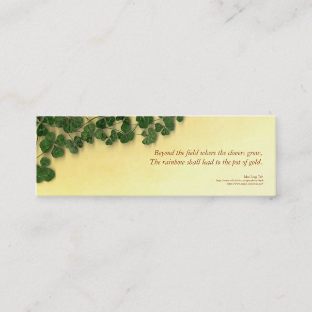 Golden Clover Dreams poetry bookmark Mini Business Card (Front)