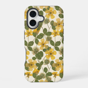Golden Clover Meadow Vintage Yellow Floral iPhone 16 Case