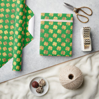 Golden Clover Pattern St. Patrick’s Day Wrapping Paper