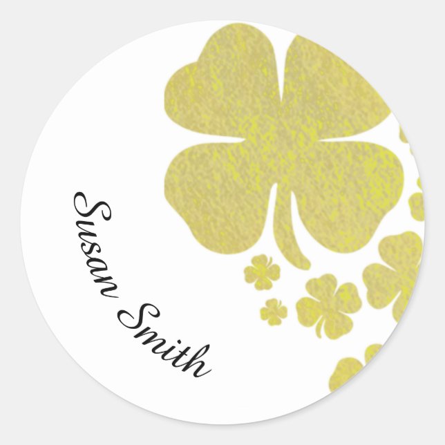 Golden Clover Shamrock Elegant Faux Gold Classic Round Sticker (Front)
