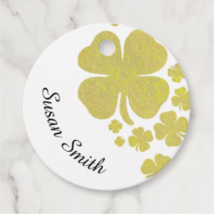 Golden Clover Shamrock Elegant Faux Gold Custom Favour Tags