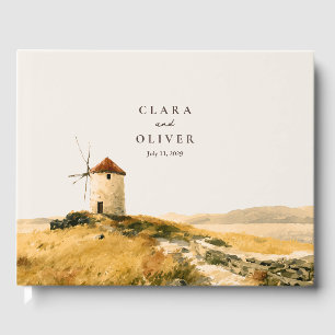 Golden Coast Greek Island Windmill Beach Wedding  Guest Book