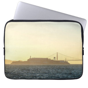 Golden Coastal Bridge Sunset Art Photo Print Laptop Sleeve