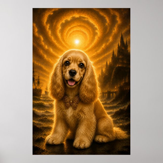 Golden Cocker Spaniel Butterfly Fantasy Art Print (Front)