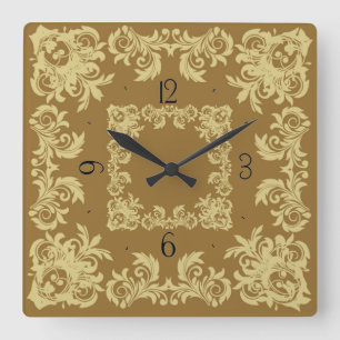 Golden Coffee Square Wall Clock