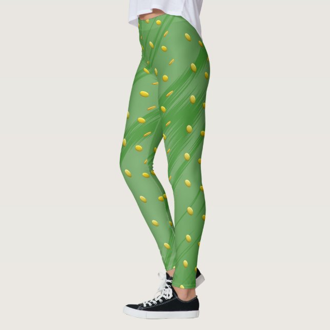 Golden Coins Green Pattern St. Patrick`s Day  Leggings (Left)