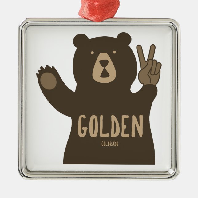 Golden Colorado Peace Bear Metal Ornament (Front)