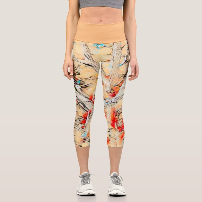 Golden Colour Abstract Capri Leggings (Front)