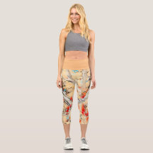 Golden Colour Abstract Capri Leggings